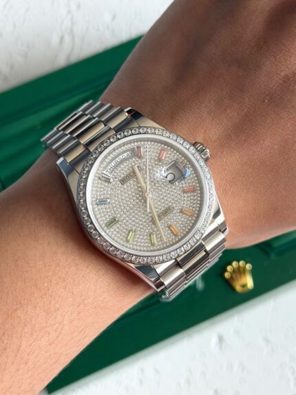Rolex Day-Date President Full Diamond Pave Rainbow Watch