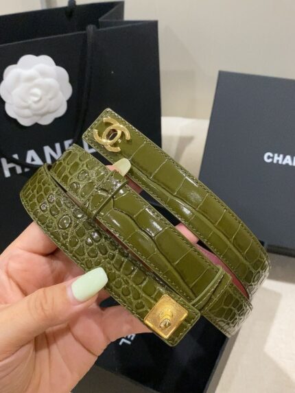 Chanel Crocodile-Embossed Patent Leather Belts