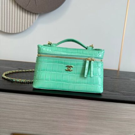Chanel Croc-Embossed Vanity Case with Top Handle Bag