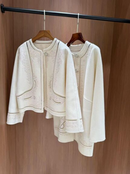 Hermes Cashmere Lace-Embroidered Collarless Jackets
