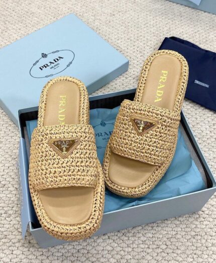 Prada Crochet Raffia Slides