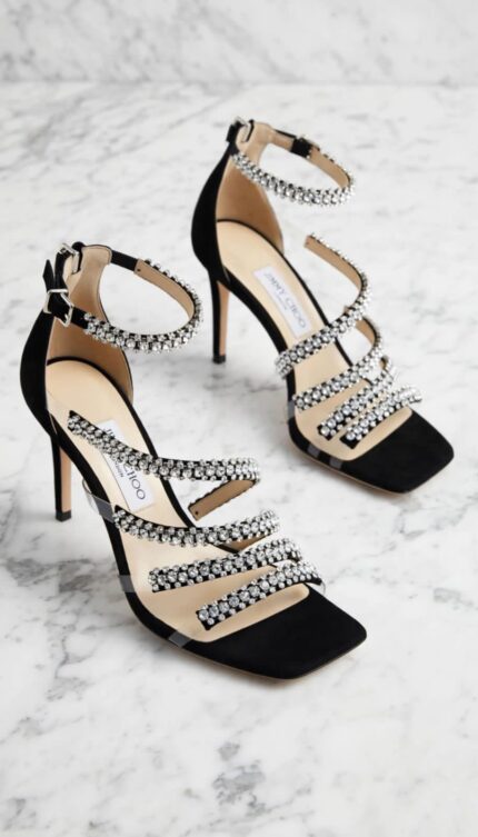 Jimmy Choo Reva 85 Crystal-Embellished Suede Heel