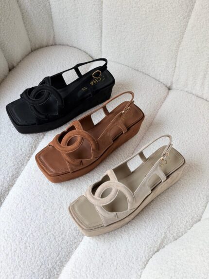 Chanel Double CC Logo Wedge Sandals