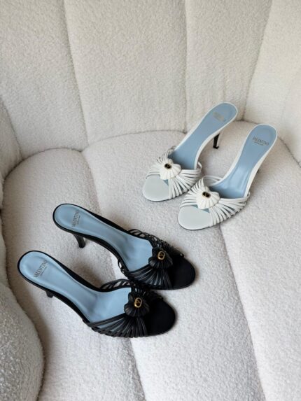Valentino Garavani Seashell Mule Strappy Kitten Heels