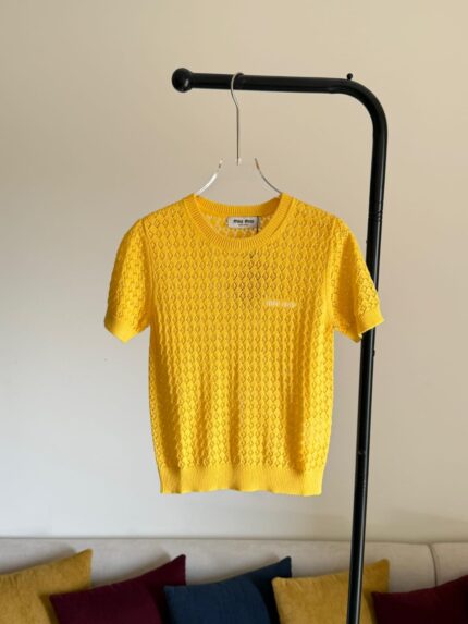 Miu Miu Pointelle Crochet Knit T-Shirt