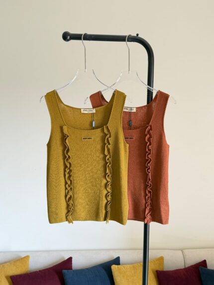 Miu Miu Ruffled Knit Tank Tops