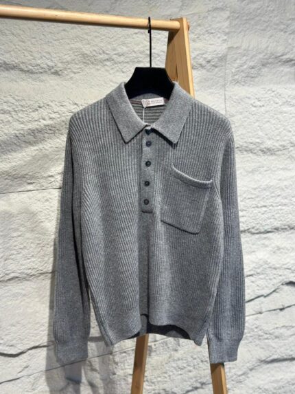 Brunello Cucinelli Ribbed Wool-Cashmere Knitted Polo Shirt