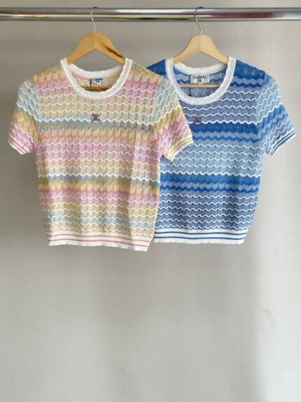 Chanel CC Logo Crochet Knit Short-Sleeve Tops