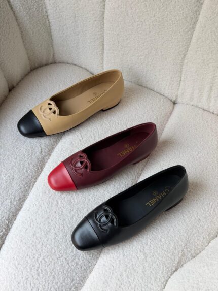 Chanel Cap-Toe CC Logo Ballet Flats