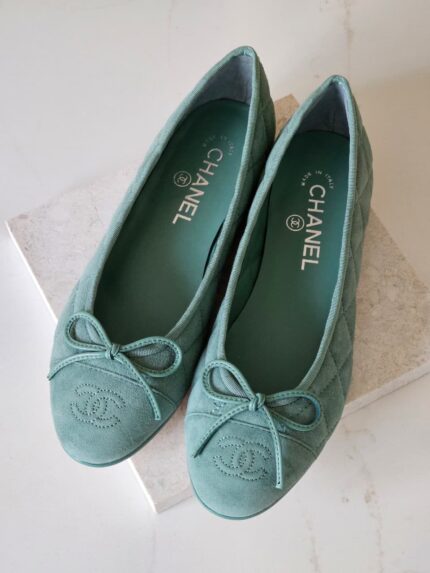 Chanel CC Logo Quilted Suede Ballet Flats