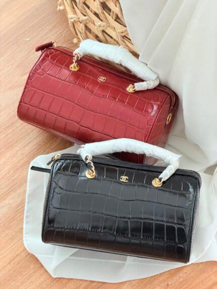 Chanel Croc-Embossed Boston with Top Handle Bags
