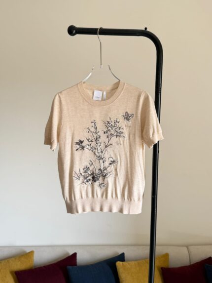 Christian Dior Floral Embroidered Short-Sleeve Sweater