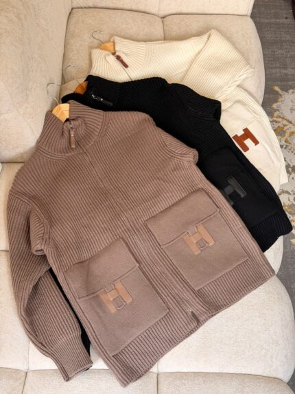 Hermes Zip-Up Knit Cardigan Jackets
