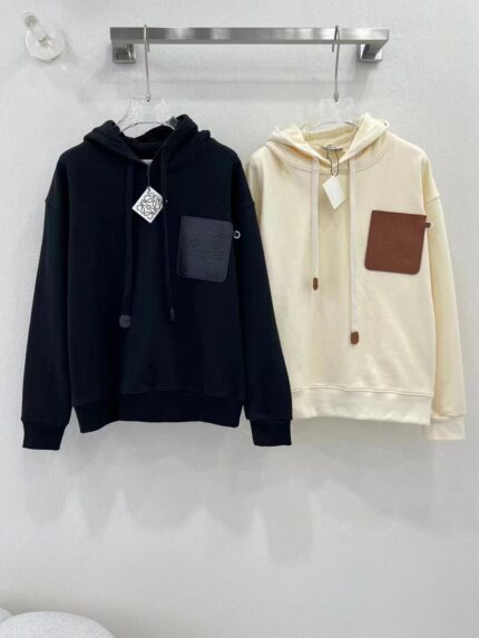 Loewe Anagram Leather Patch Pocket Hoodies