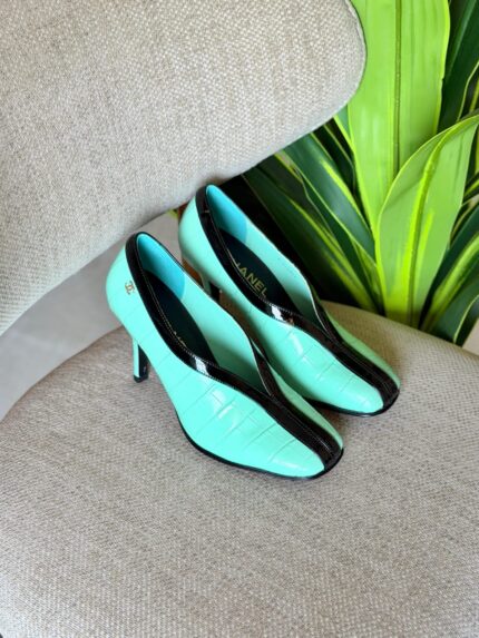 Chanel Croc Embossed Patent Pumps
