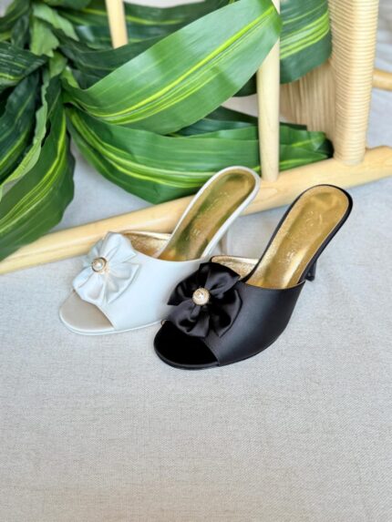 Chanel Satin Bow Pearl Mules