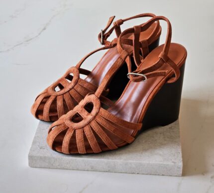 Hermes Chaine Inspired Suede Wedge Sandals