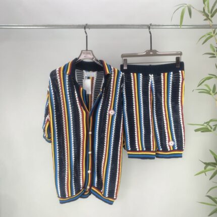 Casa Blanca Multicolor Striped Open Knit Crochet Co-Ord Set