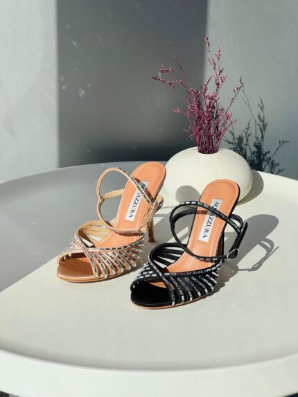Aquazzura Gatsby Crystal-Embellished Strappy Heeled Sandals
