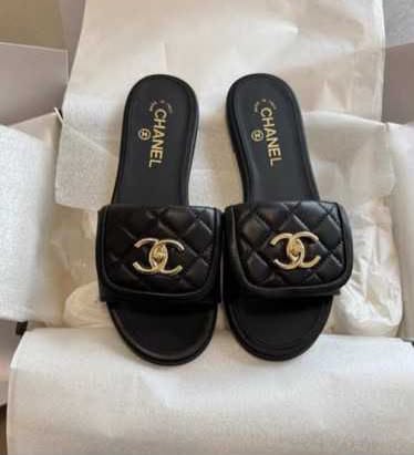 Chanel Quilted Lambskin CC Slide Sandals