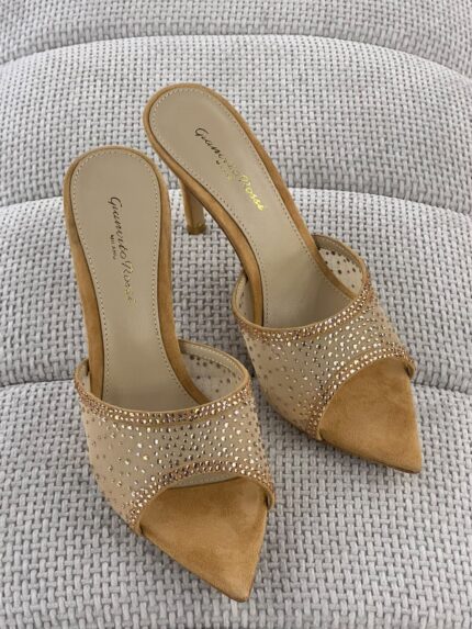 Gianvito Rossi Milano Crystal-Embellished Suede Mesh Pointed-Toe Mule