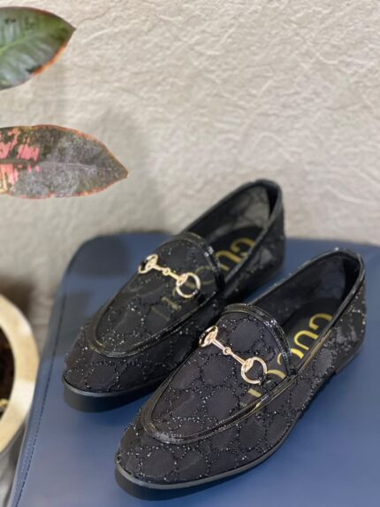 Gucci Jordaan GG Crystal Embellished Horsebit Loafer