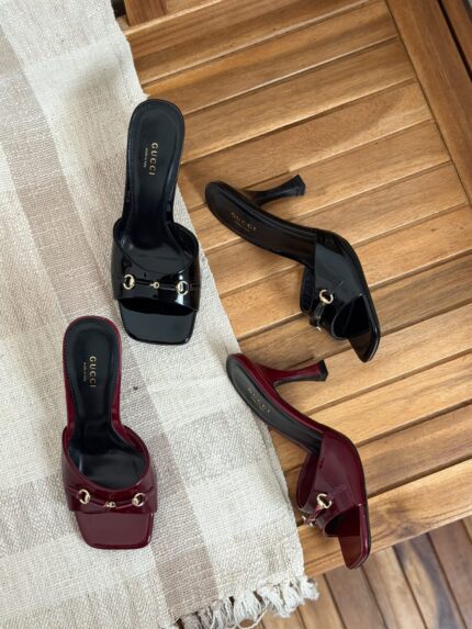 Gucci Horsebit Patent Leather Mule Sandals
