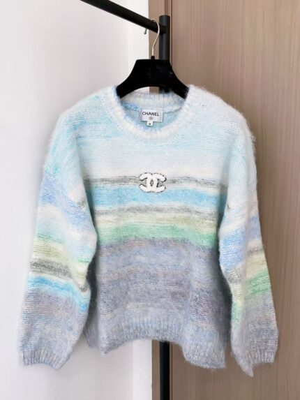 Chanel Mohair Pastel Rainbow Striped Blend Sweaters