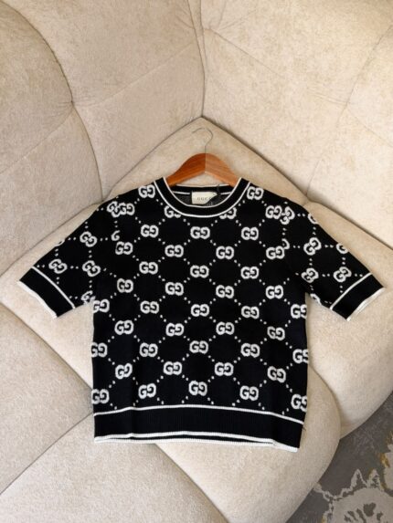 Gucci GG Monogram Short-Sleeve Knit Sweaters