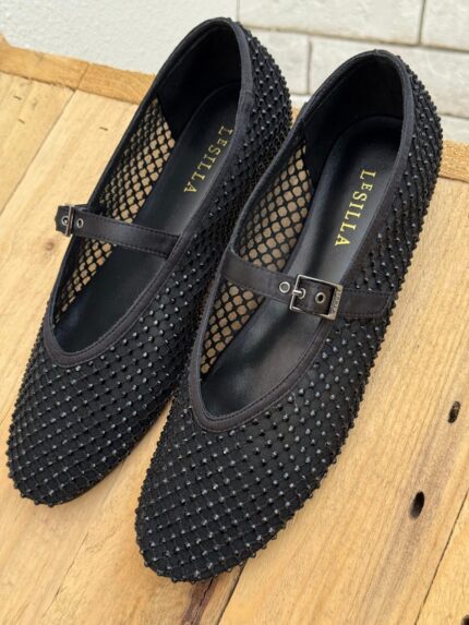 Lesilla Crystal Embellished Mesh Mary Jane Ballet Flats