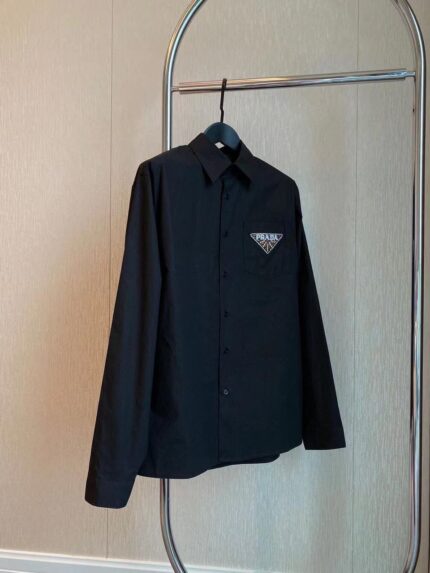 Prada Triangle Logo Embellished Poplin Shirts