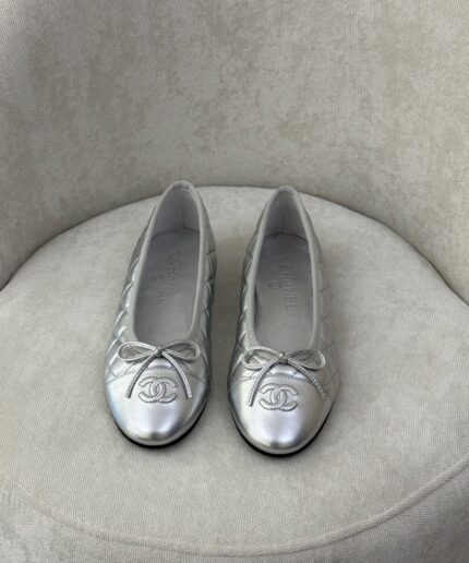 Chanel Quilted Metallic Ballet Flats