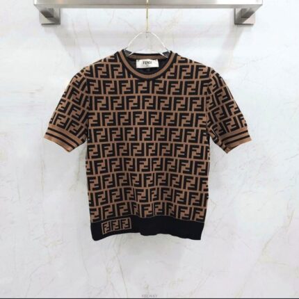 Fendi FF Zucca Monogram Knit Short Sleeve Sweater