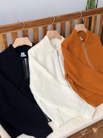 Hermes Zip-Up Collared Cardigan Sweaters