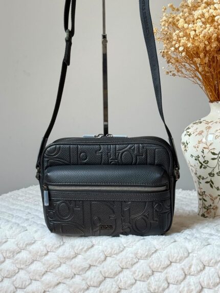 Christian Dior Graffiti Embossed Leather Messenger Crossbody Bag