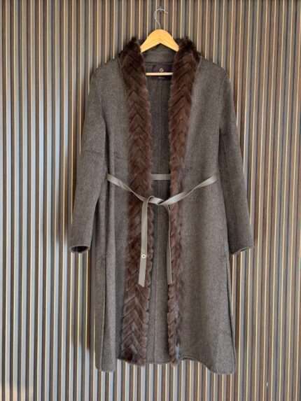 Loro Piana Cashmere Mink Fur Trim Long Wrap Coats