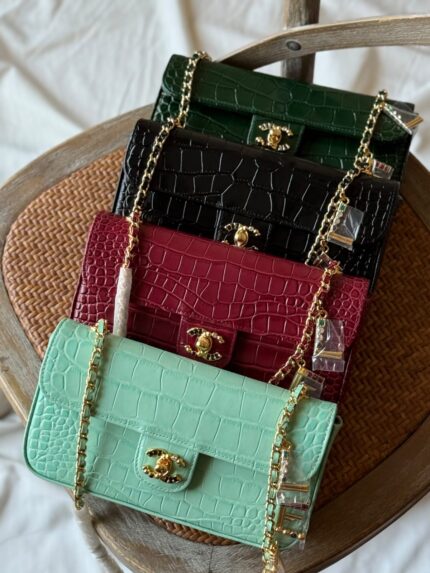 Chanel Croc-Embossed Chain Flap Bags