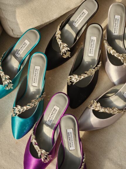 Balenciaga x Manolo Blahnik Lise Crystal Embellished Satin Mules