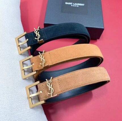 YSL Monogram Suede Square Buckle Belts
