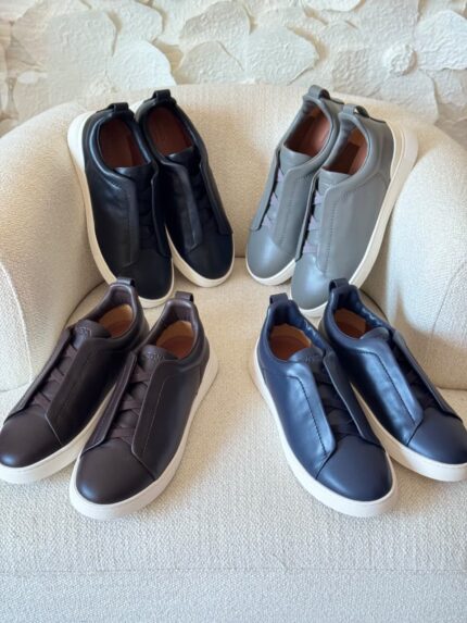 Zegna Tiziano Triple Stitch Low-Top Leather Sneakers