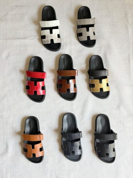 Hermes Chypre Crocodile Embossed Leather Sandals