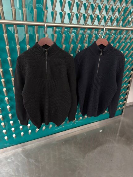 Louis Vuitton Textured Cable Knit Half-Zip Sweaters