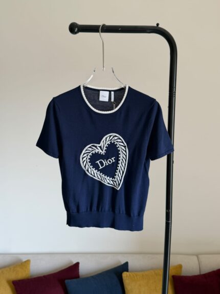 Christian Dior Heart Embroidered Short-Sleeve Knit Top