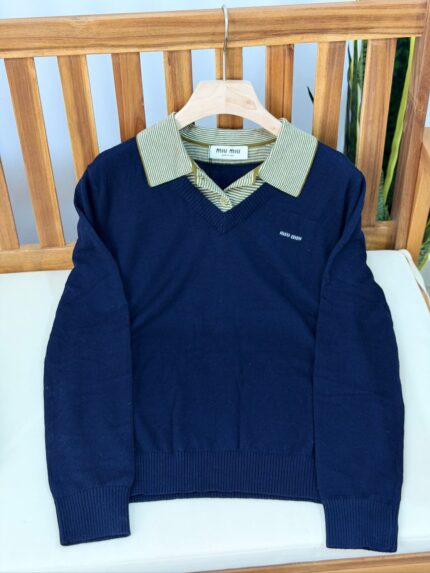 Miu Miu Layered Polo Collar Knit Sweater