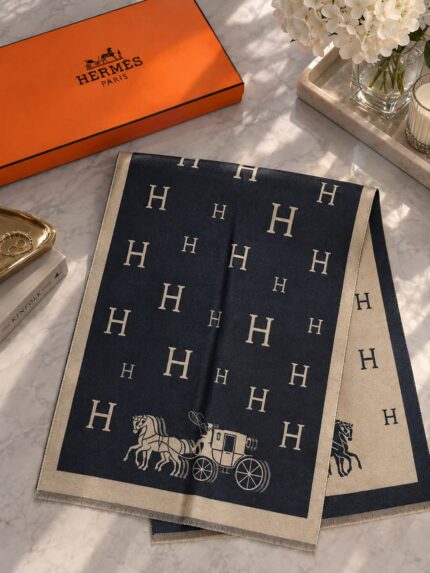 Hermes Paris Double Horse H Blanket Scarfs