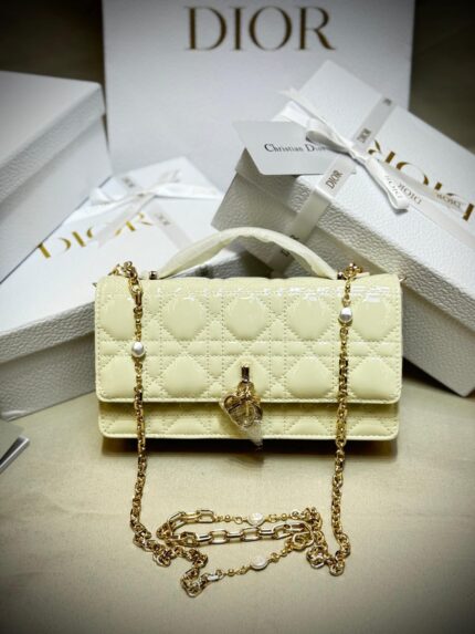 Christian Dior Cannage Patent Top Handle Chain Bags