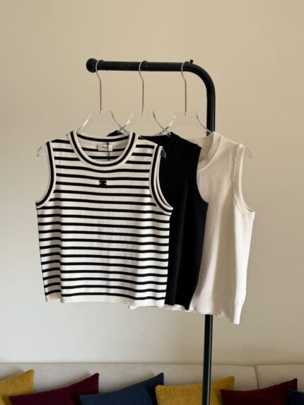Celine Paris Triomphe Sleeveless Knit Tank Tops