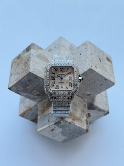 Cartier Santos de Cartier Full Iced Out - Diamond Pavé Automatic Watch