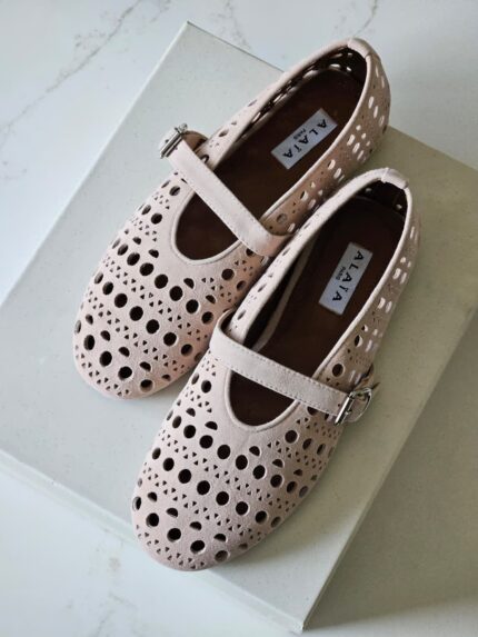 Alaia Perforated Suede Ballet Flats