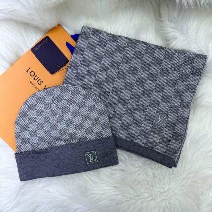 Louis Vuitton Damier Graphite Beanie & Scarf Set
